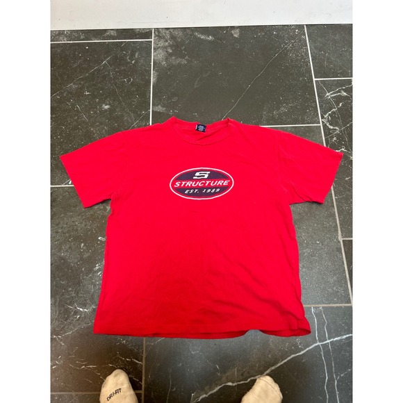 Structure Other - Structure Mens Vintage 90s Graphic T-Shirt Red XL Oval Logo Est 1989 Cotton Tee